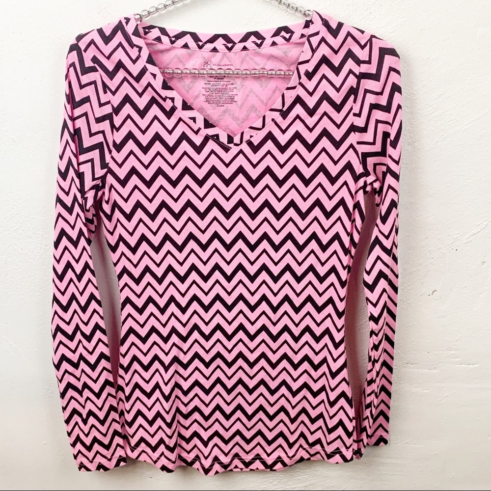 No Boundaries l Pink Zig Zag Print Long Sleeve